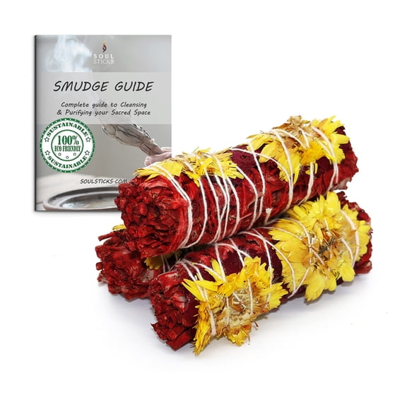 Floral White Sage Smudge Sticks with Flowers 3 Pack for Cleansing Home, Meditation, Yoga, Healing and Smudging  Sustainably Sourced California White Sage Bundles Red Romance