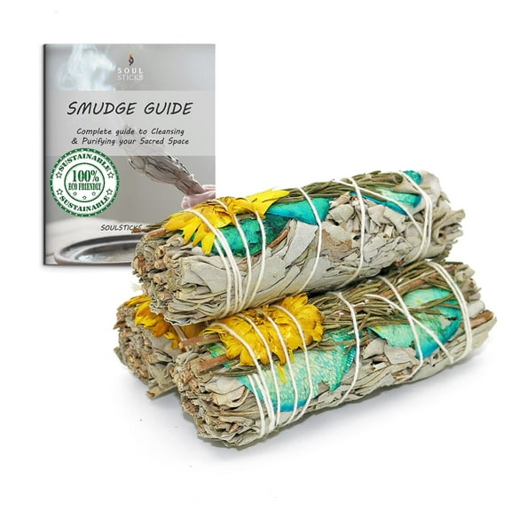 Floral White Sage Smudge Sticks with Flowers 3 Pack for Cleansing Home, Meditation, Yoga, Healing and Smudging Sustainably Sourced California White Sage Bundles Sweet Success