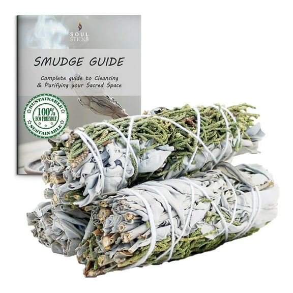 Soul Sticks 3 Pack White Sage & Juniper Smudge Sticks with Smudge Guide for Smudging, Cleansing, Meditation, Purification