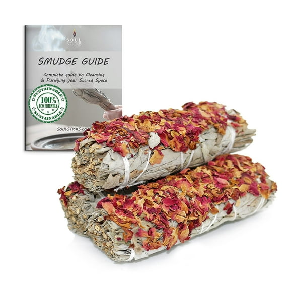 Floral White Sage Smudge Sticks with Flowers 3 Pack for Cleansing Home, Meditation, Yoga, Healing and Smudging  Sustainably Sourced California White Sage Bundles Wild Roses
