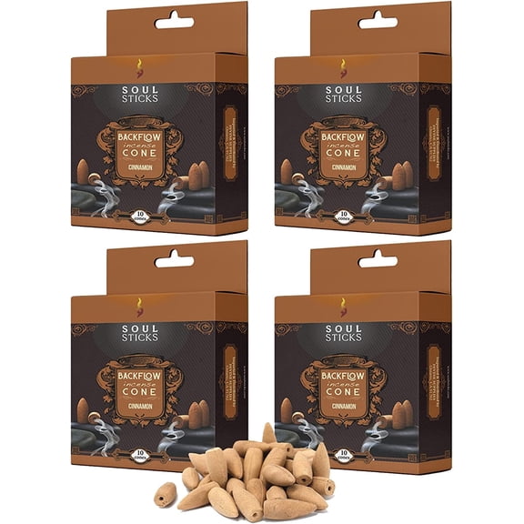 Soul Sticks 4 Packs Cinnamon Backflow Incense Cones 40 pcs Back Flow Cone