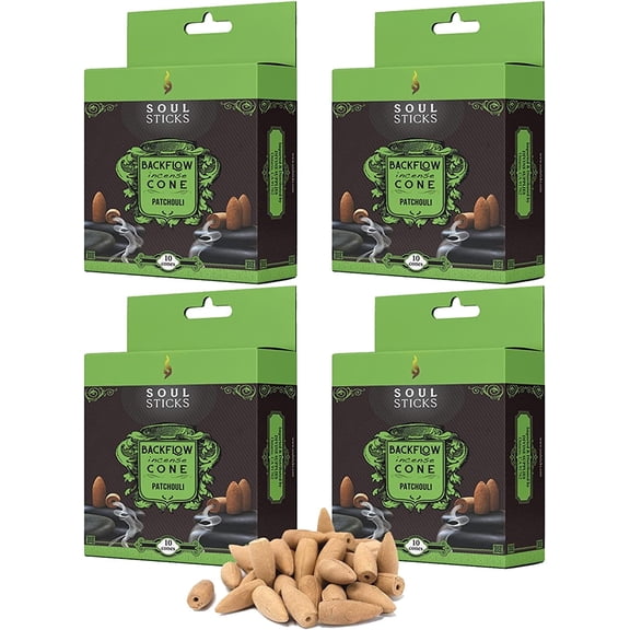 Soul Sticks 4 Packs Patchouli Backflow Incense Cones 40 pcs Back Flow Cone
