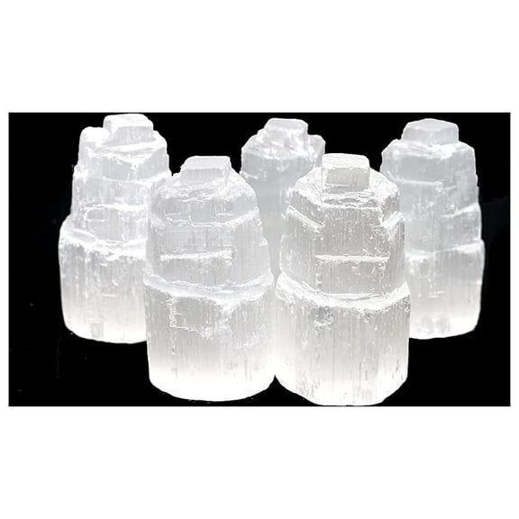 Soul Sticks 5 pack 2 inch Selenite Crystal Towers for Reiki, Healing, and Energy Charging | Made in Morocco | Selenite Iceberg Charging Towers Crystal Skyscraper