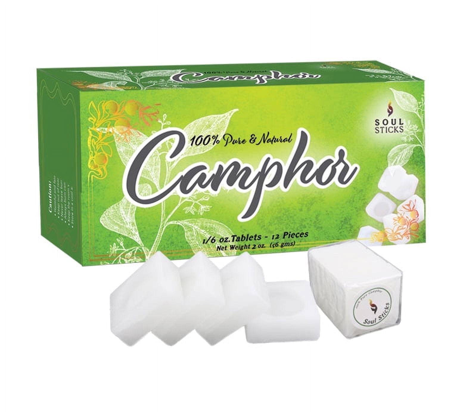 Soul Sticks 100% Natural Camphor Tablets (56g) - 3 Blocks, 12 Refined Alcanfor Tablets | Odor Eliminator, Aromatherapy & Puja Rituals | Plant-Based, Chemical-Free