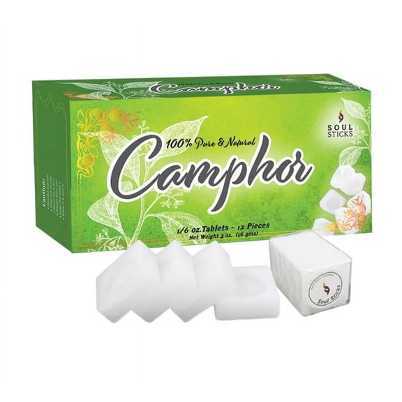 Soul Sticks 100% Natural Camphor Tablets (56g) - 3 Blocks, 12 Refined Alcanfor Tablets | Odor Eliminator, Aromatherapy & Puja Rituals | Plant-Based, Chemical-Free