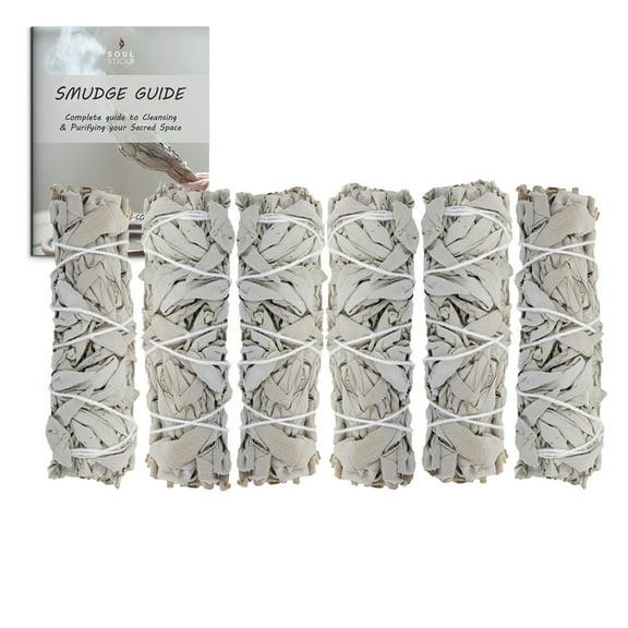 Soul Sticks 6 Pack White Sage Smudge Sticks Bundles 4 inch Pack with Smudging Guide