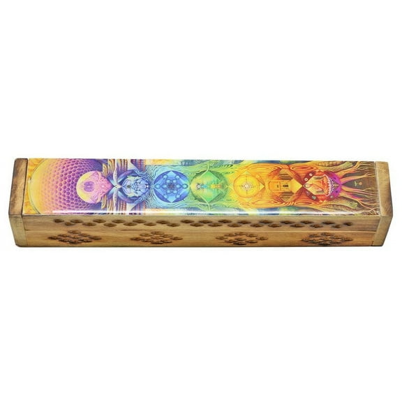 Soul Sticks 7 Chakra Tree Handmade Incense Wooden Coffin Box with Storage with Gift Incense Sticks