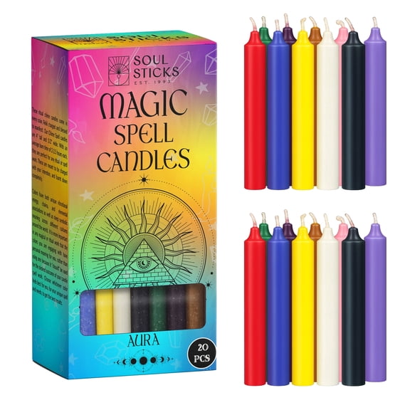 Soul Sticks Aura 4" Magic Spell Chime Taper Premium Candles 20 pcs for Rituals, Ceremonies, Meditation, Altar and Spells