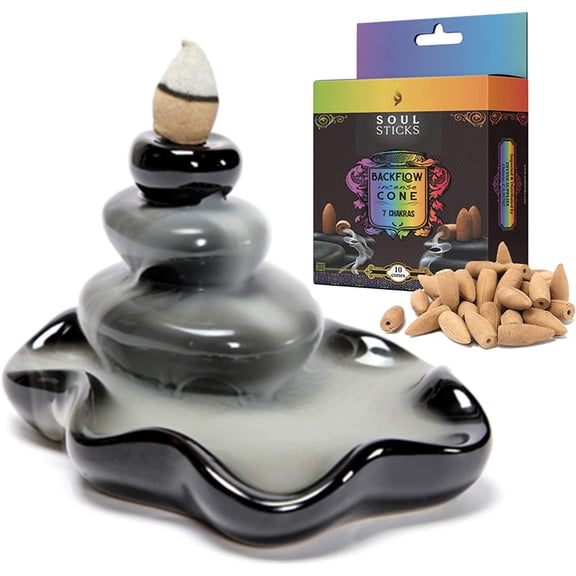 Soul Sticks Balance Backflow Cone Burner and 7 Chakras Back flow Incense Cones Combination Set