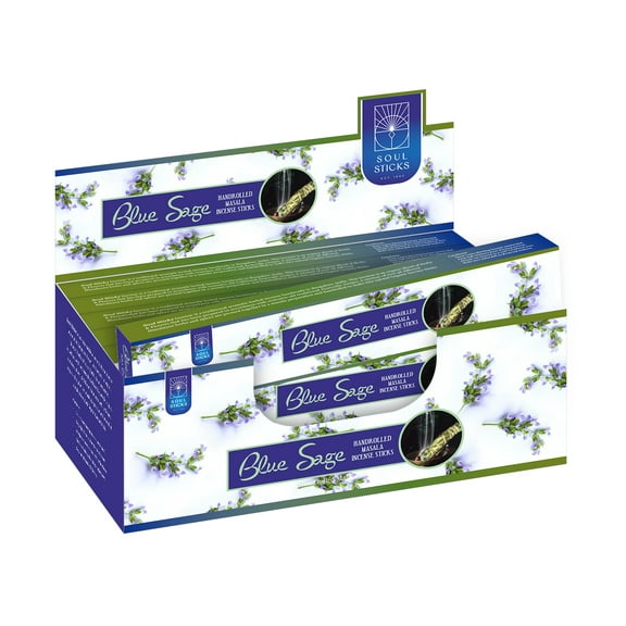 Soul Sticks Blue Sage Hand-Rolled Incense Sticks Mystic Spirit Blends 180 Gram Box | 100% Natural Masala Incense Organic Home Fragrance Agarbatti