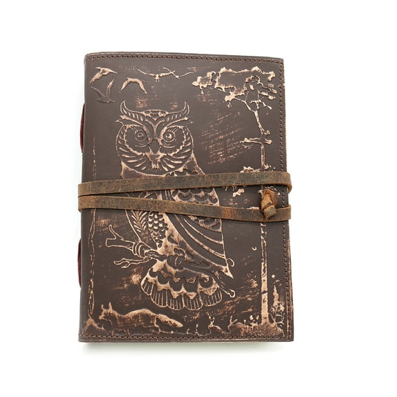 Soul Sticks Brown Owl Embossed Genuine Leather 200 Page Journal 5"x7"