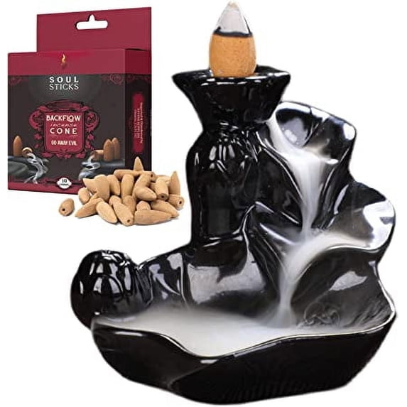 Soul Sticks Cascade Backflow Cone Burner and Go Away Evil Back flow Incense Cones Combination Set