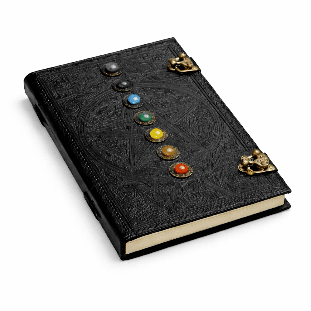 Soul Sticks Embossed Black 7 Chakras Genuine Leather 200 Page Journal 10" x 13"