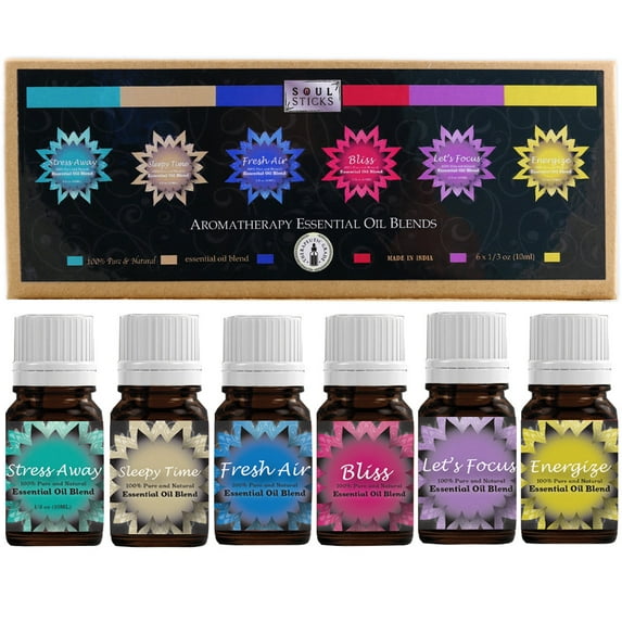 Soul Sticks Essential Oils 6 Pack Pure Therapeutic-Grade Essential Oil Gift Set 10 mL Bottles