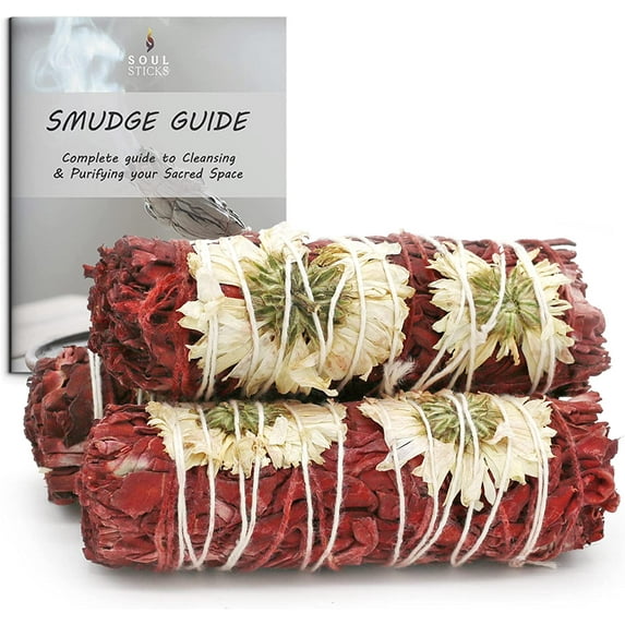 Soul Sticks Floral White Sage Smudge Sticks Bundles with Flowers and Smudging Guide, 3 Pack, Divine