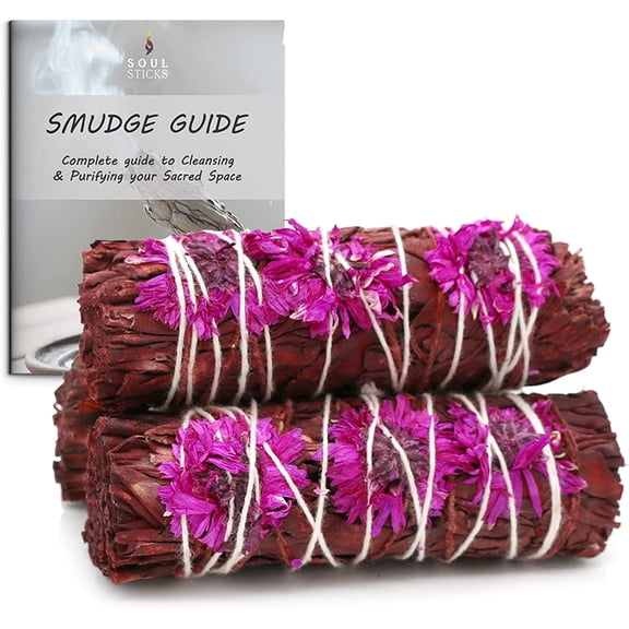 Soul Sticks Floral White Sage Smudge Sticks Bundles with Flowers and Smudging Guide, 3 Pack, Love