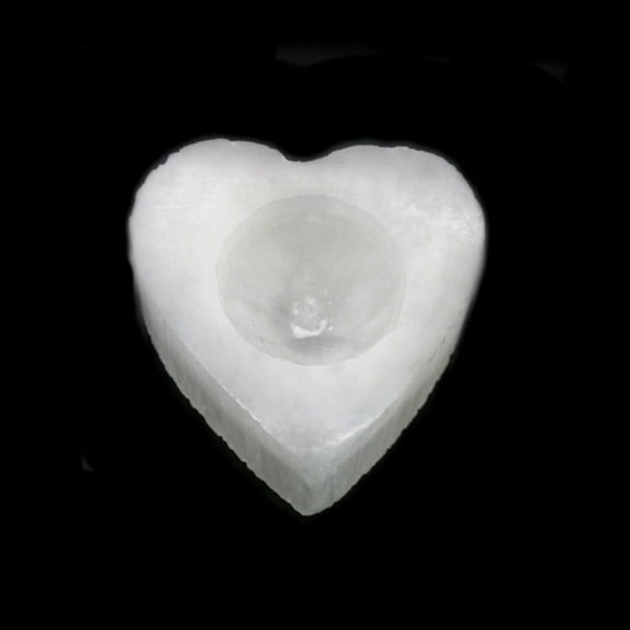 Soul Sticks Heart Shaped Tealight Candle Holder Decor Piece For Smudging, Healing, Recharging Crystals | Pure Selenite Smudge Decor & Crystal Charging Station Ethically Sourced in Morocco