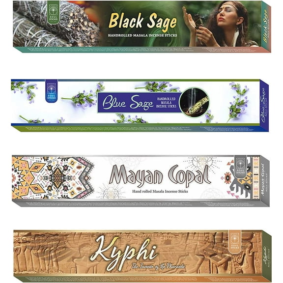 Soul Sticks Incense Sticks Spiritual Vibes Variety 4 Pack 100% Natural Masala Incense Organic Home Fragrance Agarbatti 15 Grams Per Pack 60 Grams Total