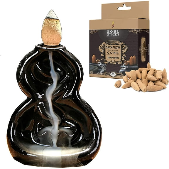 Soul Sticks Infinity Falls Backflow Cone Burner and Sandalwood Back flow Incense Cones Combination Set