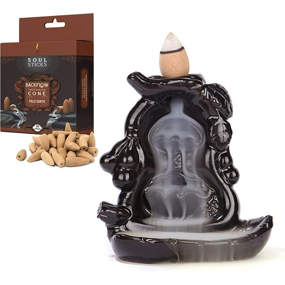Soul Sticks River Bend Backflow Cone Burner and Palo Santo Back flow Incense Cones Combination Set