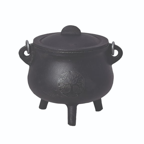 Soul Sticks Tree of Life 6" Cast Iron Cauldron with Carry Handle and Lid for Spells Smudging Rituals