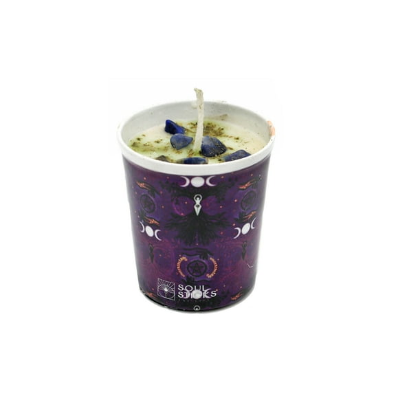 Soul Sticks Triple Moon Goddess Highly Scented Votive Candle 2.3oz with Crystals and Smudge Herbs