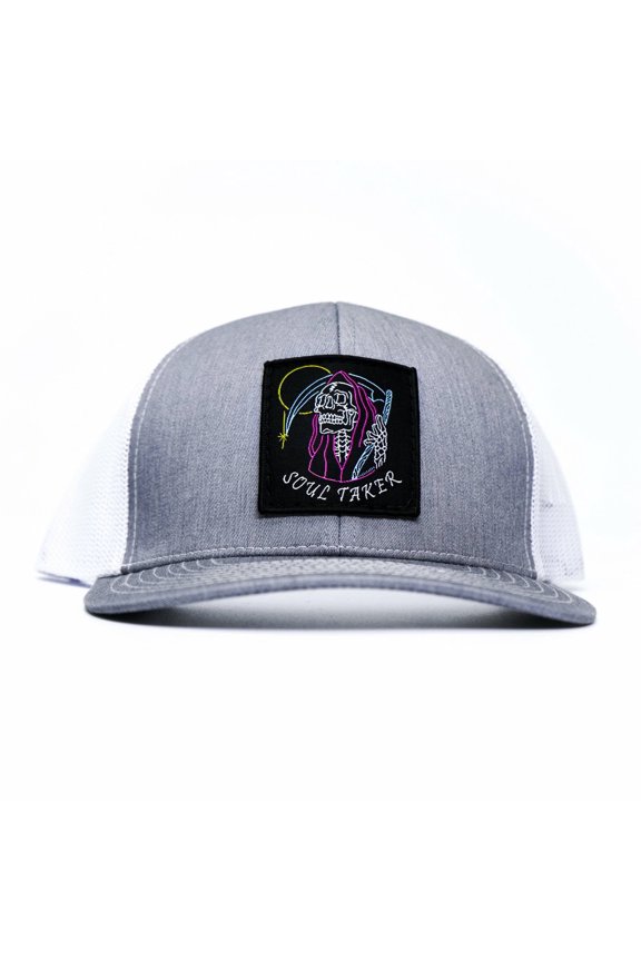 Soul Taker Reaper Patch Snapback Hat – Gray/White