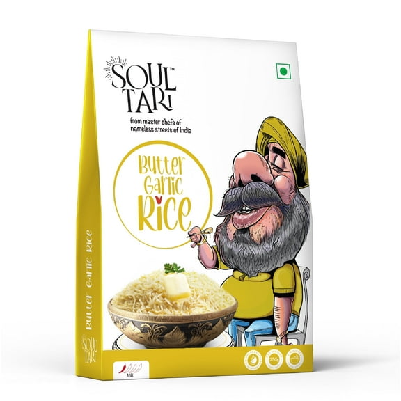 Soul Tari Ready to Eat Butter Garlic Rice 250g | Fluffy white Basmati rice tempered with Garlic & Butter | Just Heat and Eat
