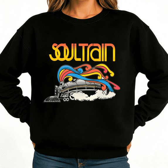 Soul Train 70s Retro Womans Sweatshirt Graphic Sweatshirt Black S-3XL Soul Music Gift Loose Fit Crew Neck Tops