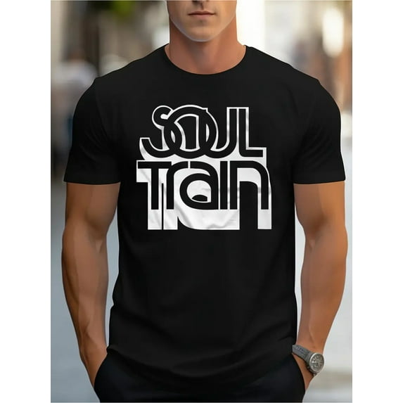 Soul Train Men'S T-Shirt - 100% Cotton Casual Crew Neck Tee, Short Sleeve, Regular Fit, Summer Vintage Print, Lightweight Knit Fabric 180 g/m²