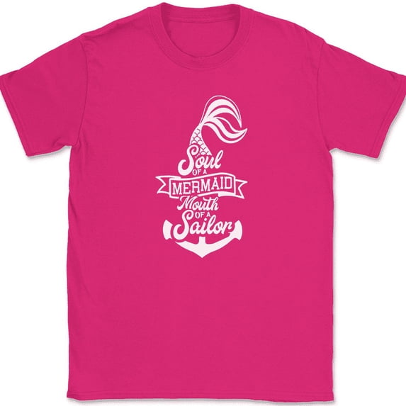 Soul of a Mermaid Mouth of a Sailor T-Shirt Funny Cussing Humor Gift Tee - Pink, 3XL