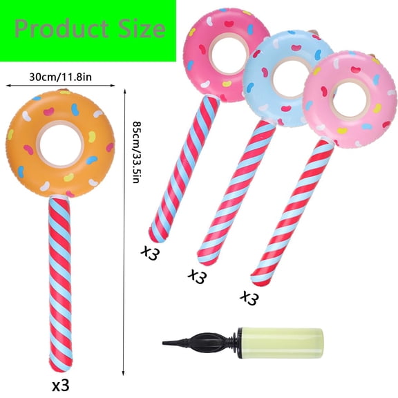 Soul's 12 Pcs Inflatable Donuts, 33 Inch Lollipop Pool Float Candy Balloons Candyland Birthday Party Christmas Decorations with Pump Summer Pool Parties Candy Themed Party Favors V14