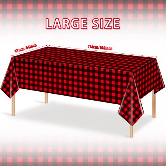 Soul's 12Pack Christmas Buffalo Plaid Party Tablecloth Decorations, Red and Black Lumberjack Checkered Plaid Table Cover Backdrop for Christmas Winter Holiday Party Supplies, 54x108Inch V14