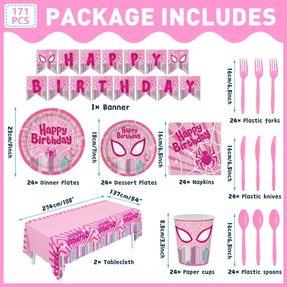 Soul's 171pcs Pink Spider Birthday Party Plates Napkins Birthday Party ...