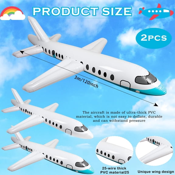 Soul's 2 Pcs 120 Inch Large Gaint Inflatable Airplanes Balloon Blow Up Swimming Aircraft Toys Inflates Plane for Aviation Themed Birthday Party Decoration Supplies, 2 Colors V14