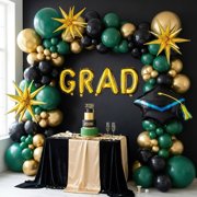 Soul's 2026 Graduation Party Decorations Green Black Gold Balloons Garland Arch Kit 130pcs-Congrats Grad Golden Letter Balloons for 2026 Prom Party Supplies V14
