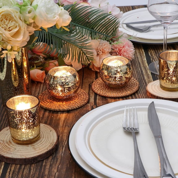Soul's 24 Pcs Assorted Gold Votive Candle Holders, Mercury Glass Tea Lights Holder V14