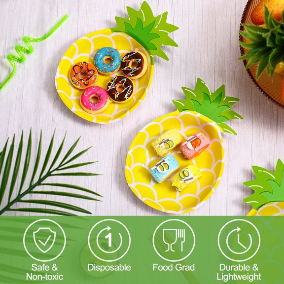 Soul's 24 Pcs Yellow Pineapple Plates Hawaiian Tropical Plates Adults Pineapple Dinner Plate Fruit Decorative Tableware for Birthday Baby Shower Wedding Summer Beach Decor, 9.25 x 6.42 Inch V14