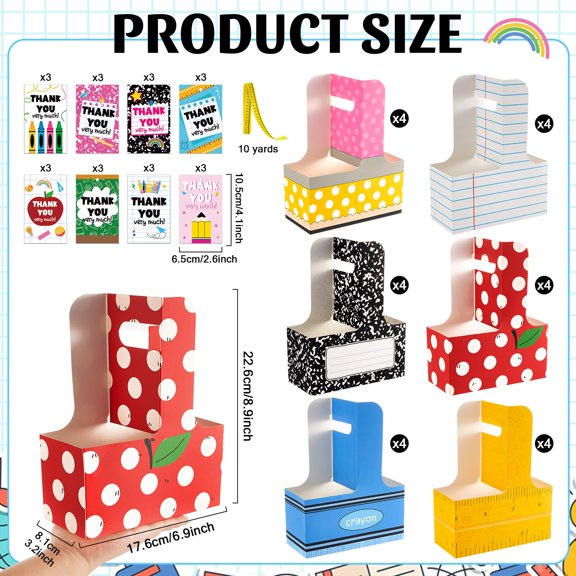 Soul's 24 Sets Teacher Appreciation Gifts Bulk 2 Drink Carrier with Greeting Card Ribbon Portable Holder with Handle Back to School Thank You Gifts for Party Favors Employee Coworkers (Assorted) V14