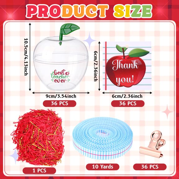Soul's 36 Sets Clear Apple Container Boxes Bulk Back to School Teacher Gifts Large Plastic Apple Containers with Thank You Cards Teacher Appreciation Gifts for First Day of School Party Favor V14