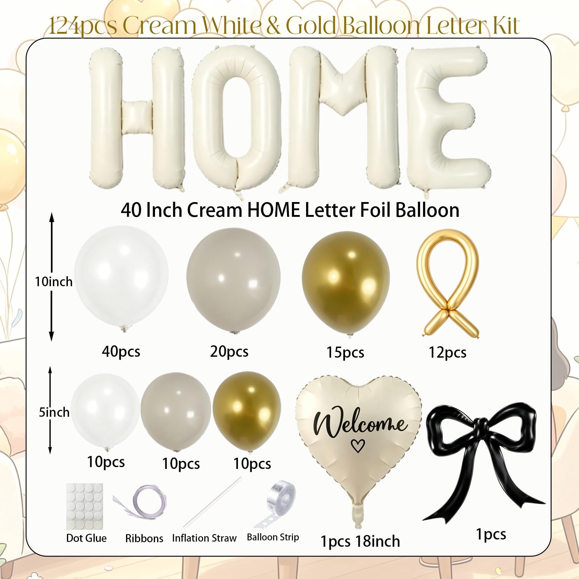 35 Lettering Gold Soul's 40 Inch HOME Balloons for Housewarming Decorations, Balloon Set ...