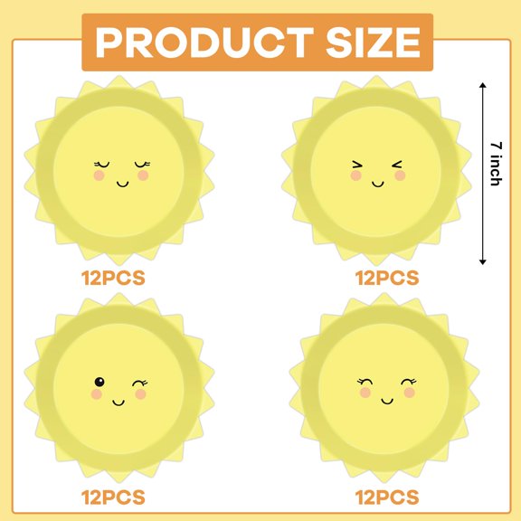 Soul's 48 Pcs Yellow Sunshine Party Plates First The Sun Paper Plates Sunshine Dinner Plates Summer Disposable Tableware for Sun 1st Birthday Party Supplies Baby Shower Birthday Decorations V14