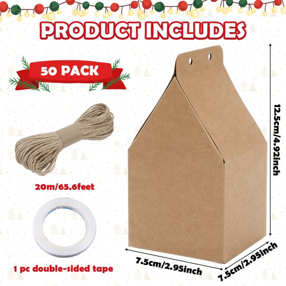 Soul's 50 Pcs Christmas Gingerbread Houses Kit House-Shaped Boxes Bulk Cardboard Christmas Crafts DIY Build Gingerbread Candy Goodie Box Supplies for Winter Xmas Holiday Game Party Favor Holder V14