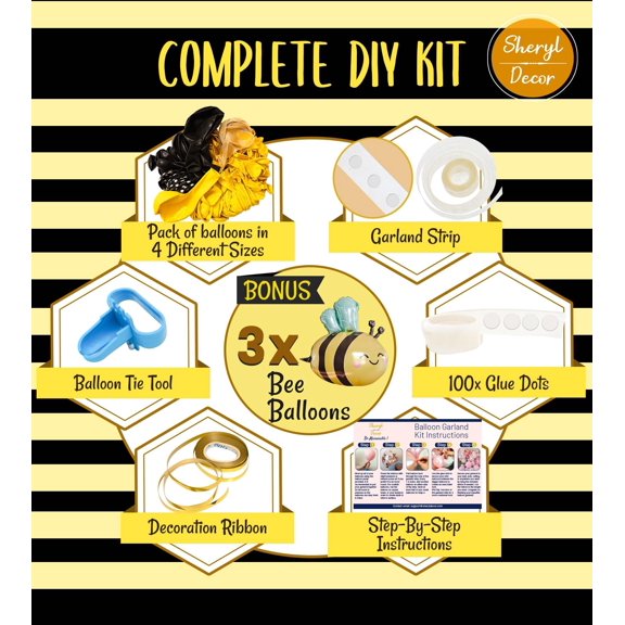 Soul's ALL-IN-1 Bee Balloons Arch & Garland Kit - Yellow and Black Balloons for Bumble Bee Party - What Will It Bee Gender Reveal, Honey Bee Baby Shower, Bee Birthday Party Decorations & Supplies V14