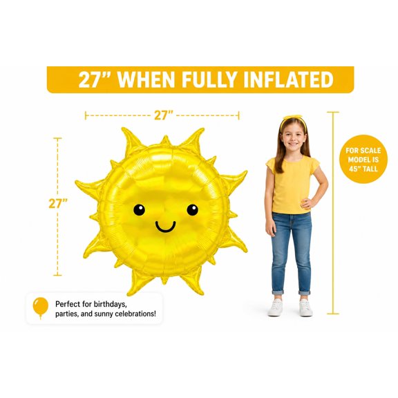 Soul's Anagram Set of 2 Cheerful Yellow Sun 27" Foil Party Balloons for Children's Birthday Party and Baby Shower V14