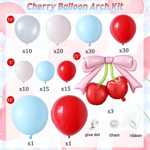 Soul's Cherry Balloon GarlArch Kit, Pink Red Blue with Pink Bow Red Cherry Foil for Birthday Party She's The Cherry On Top Baby Shower Wedding Galentine's Bridal Party Decorations V14