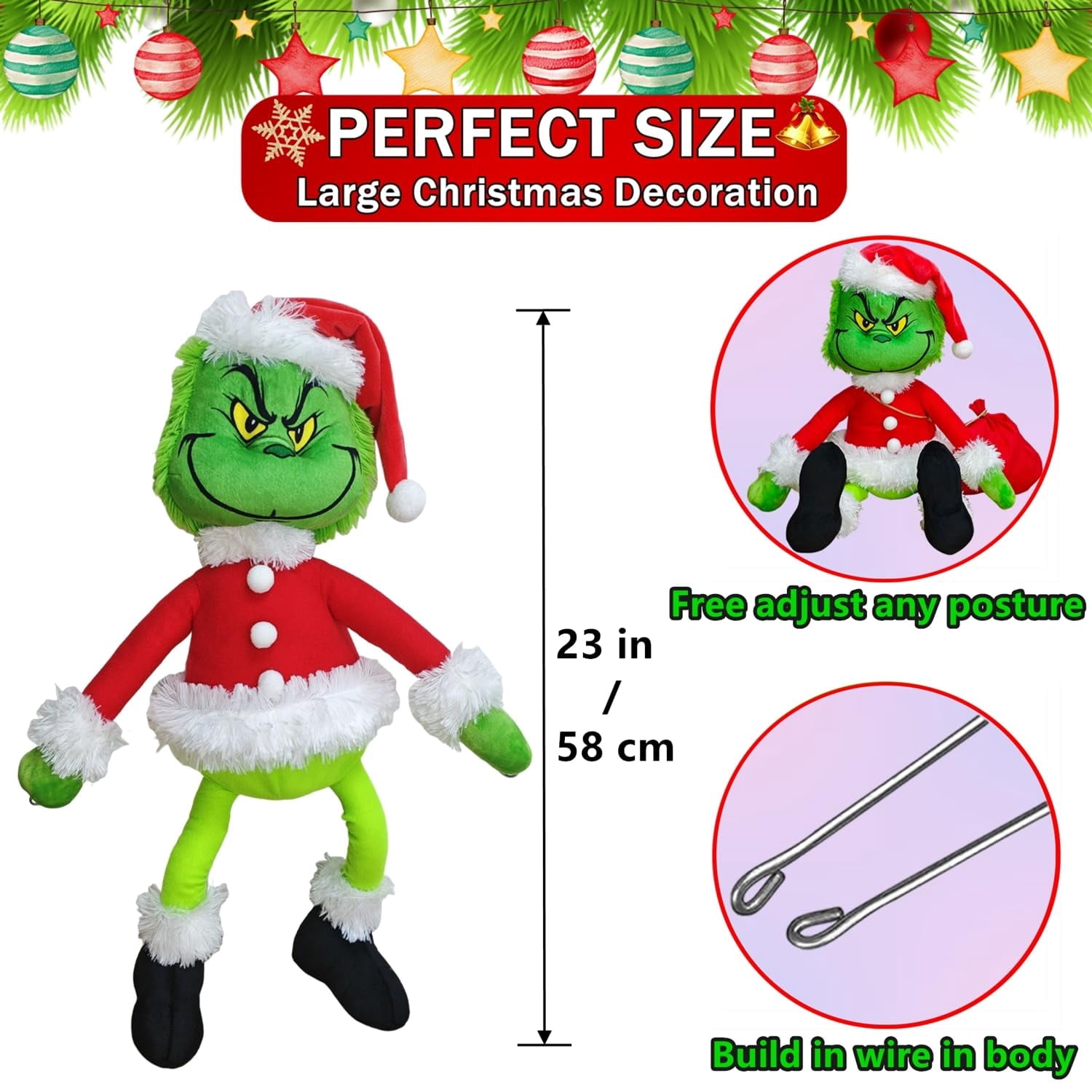 Soul's Christmas Green Monster Decorations, 23.6in Light Up Green Santa ...