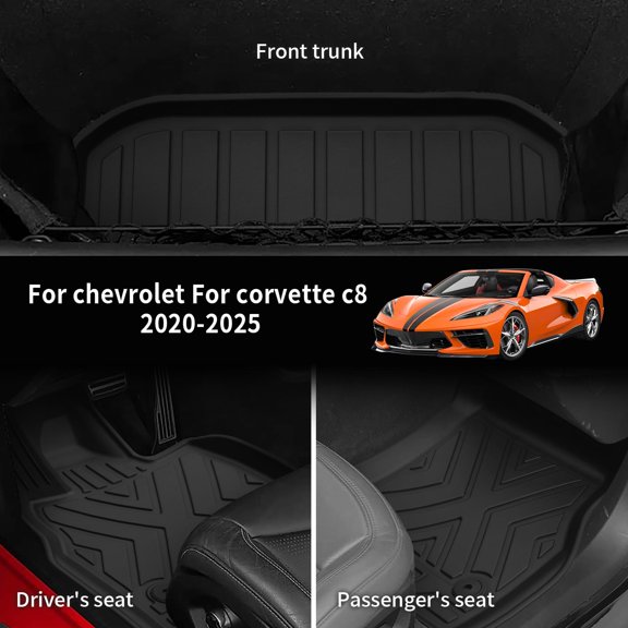 Soul's Custom for 2020-2025 2026 Chevy Corvette C8 Floor Mats and Front and Rear Cargo Mats Trunk Liner TPE All Weather Accessories V14