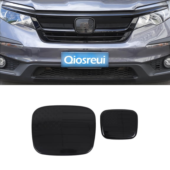 Soul's Front Grille Rear Tailgate Emblem Cover Compatible with Honda Pilot/Passport 2019-2022, Smoked Front & Rear Emblem Badge Logo Cover Trim Sticker Decal Protector Accessories, ABS (Black1) V14