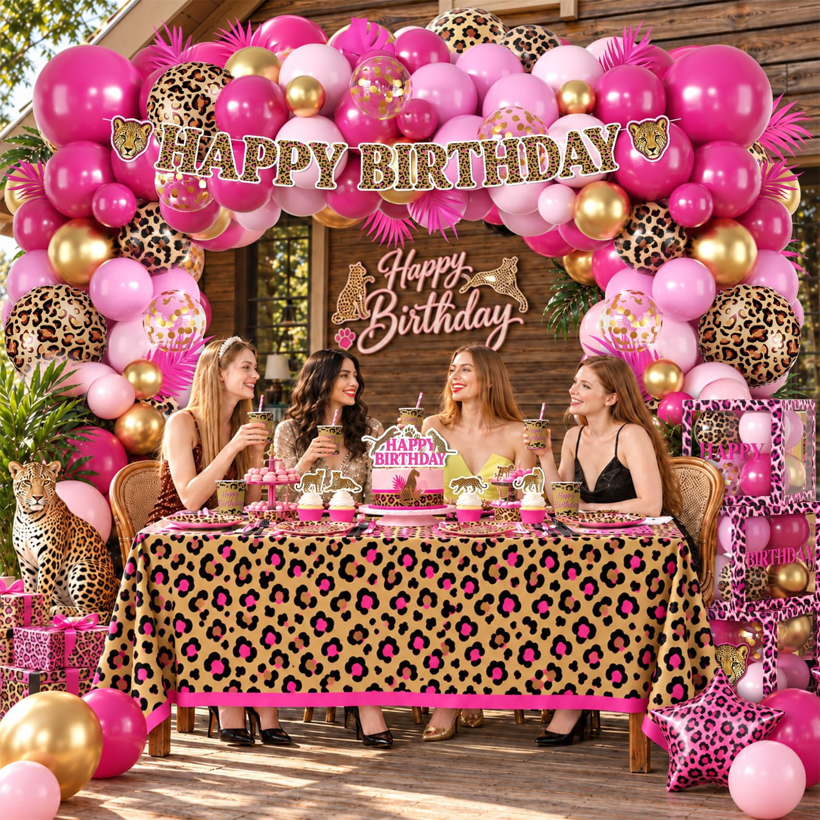 Soul's Pink Cheetah Print Birthday Decorations, Leopard Birthday ...